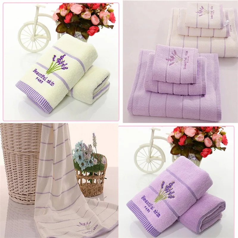 High Quality Bath Towel Cotton Embroidery Lavender Aromatherapy Soft Hand Face Towel Sheet Set 34 x 74cm bath towel New