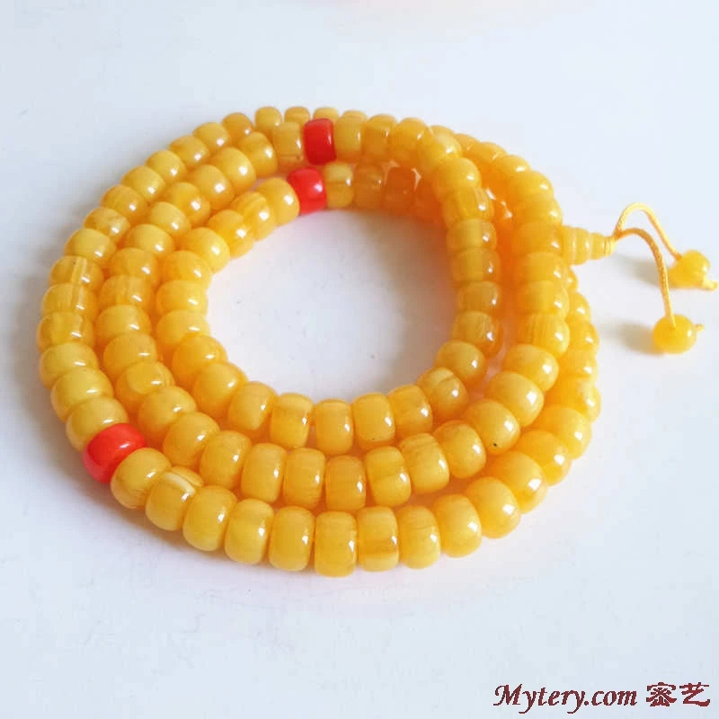 

Buddhist 108 Resin Beads Prayer Mala for Man Imitative Yellow Resin Rosaries Necklace BRO682