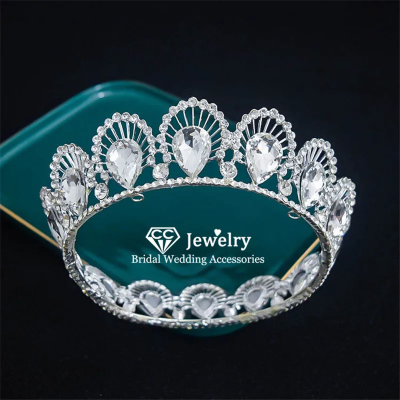 CC ティアラとクラウンヘアバンドヘッドバンド結婚式のヘアアクセサリー女性のためのジュエリーブライダルティアラ女王の帽子ラウンド形状 KC50 1