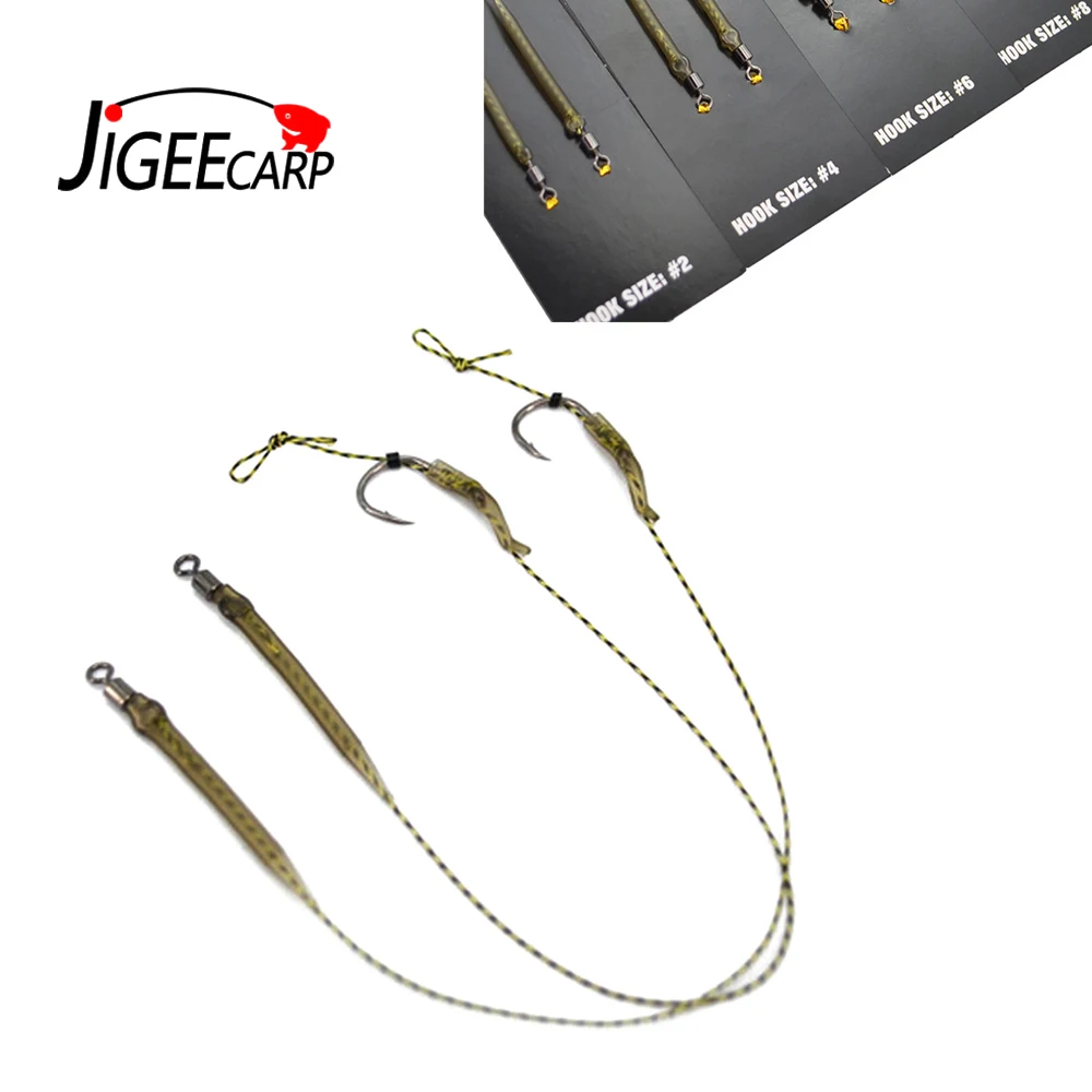 2pcs Carp Fishing Hair Rigs Hook Link Handmade Braid Line Rig With High Carbon Steel Hook Boilies Bait Carp Rigs Line Aligner