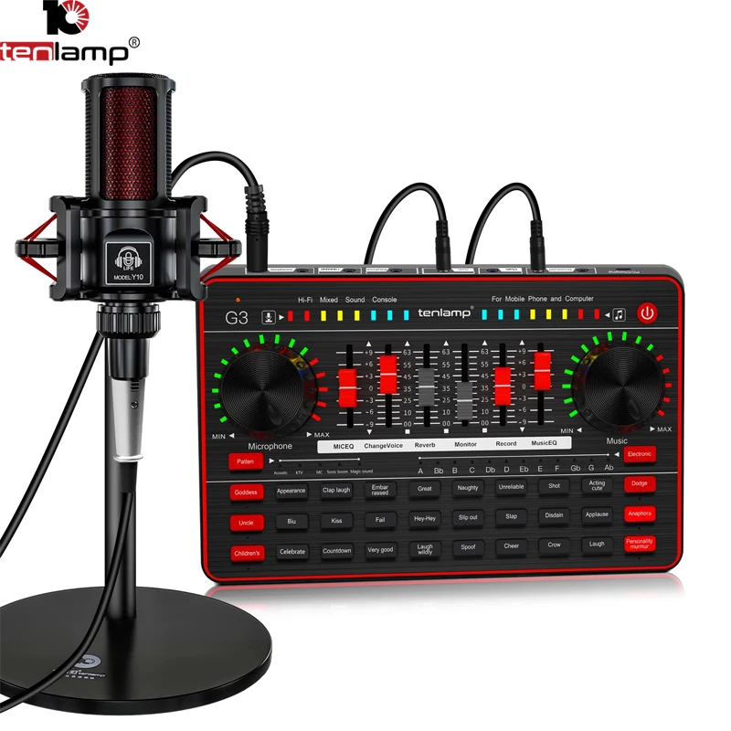 2022 tenlamp g3 placa de som y10 microfone conjunto profissional podcast condensador microfone para karaoke youtube estúdio gravação microfone