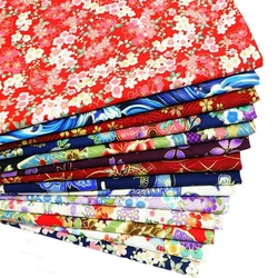 Japanese Style Bronzing Cotton Fabric Flower Butterfly Fish Cat Dog Cherry Blossoms Printed Sewing Patchwork Per Half Meter