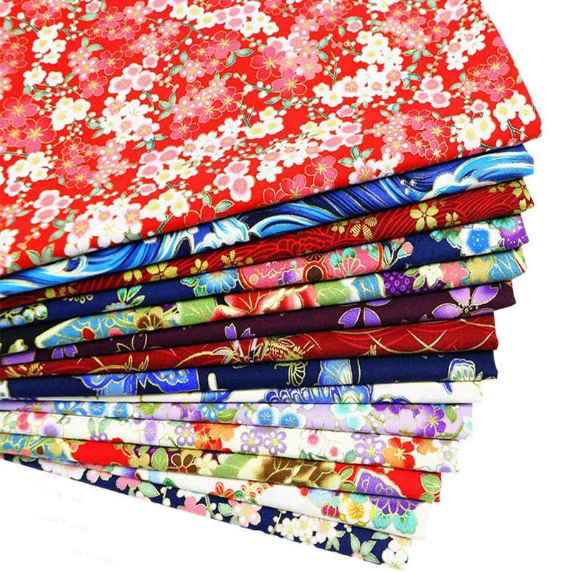 Japanese Style Bronzing Cotton Fabric Flower Butterfly Fish Cat Dog Cherry Blossoms Printed Sewing Patchwork Per Half Meter