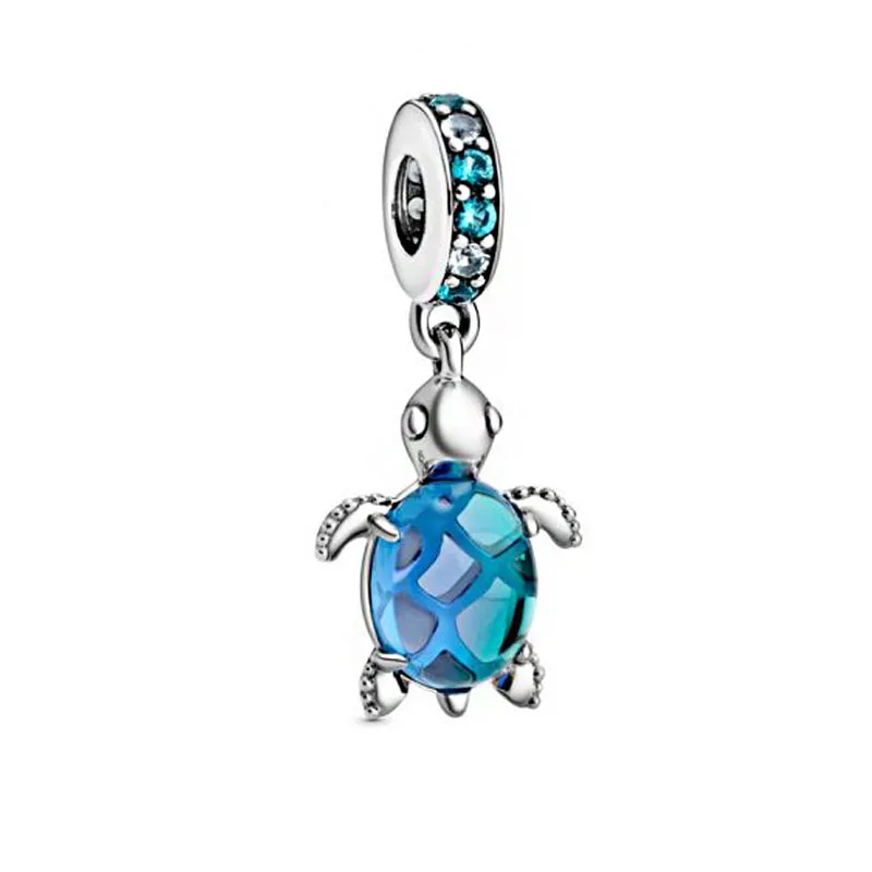 2020 Summer 925 Sterling Silver Beads Fit Original Pandora Bracelets Big Blue Sea turtle Dangle Charm DIY Women Fashion Jewelry