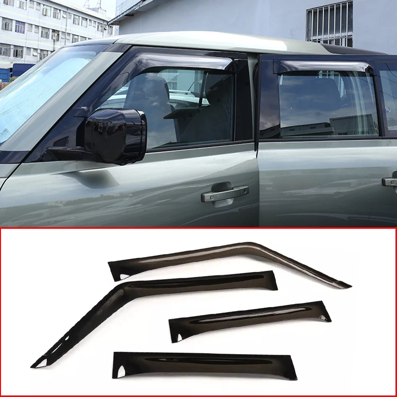 

4Pcs Black Car Awnings Shelters Side Window Visor Guard Vent Rain Guard Door Visor Cover Trim For Land Rover Defender 110 20-22