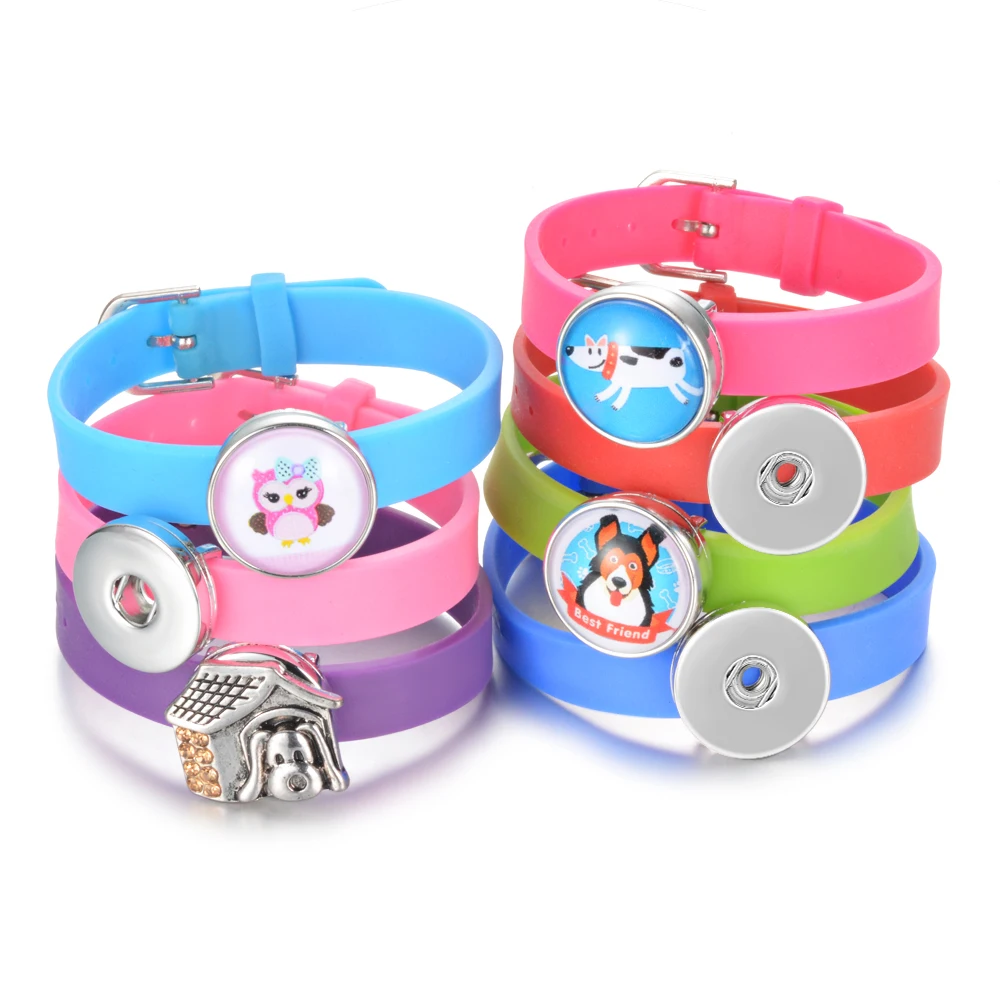 Vocheng 9 Candy Colors Silicone Ginger snaps Bracelet Adjustable bracelet fits 18mm Snap Button for Child Women Men Gift NN-713