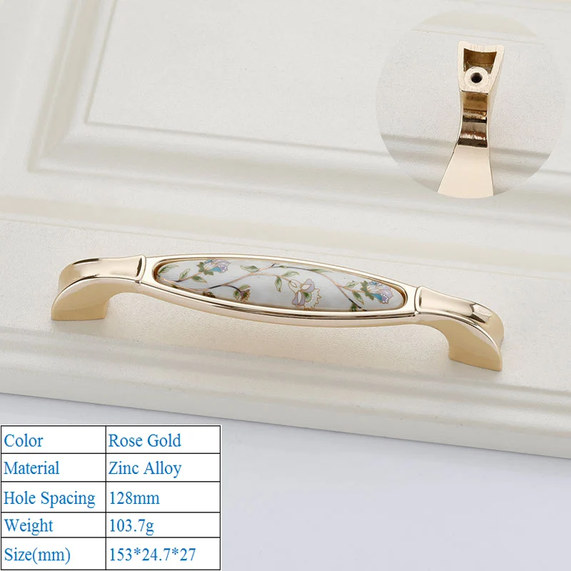 LBA Zinc Alloy High End Eden Pastoral Rose Gold Furniture Cabinet Door Handle European Style Cabinet Closet Interior Door Handle