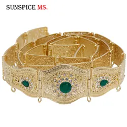 Sunspicems Chic Morocco Caftan Belt For Women Bride Wedding Dress Jewelry Gold Silver Color Arabic Thin Waist Chain Belt