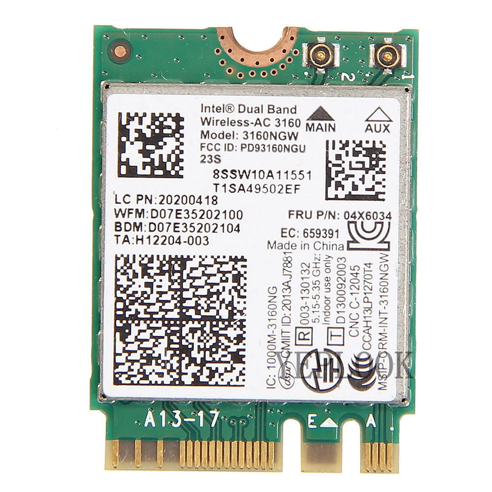 Carte Wifi pour Lenovo Y40, Y50, E550, E450, Yoga 3, B70, E550, G40, G70, AC3160, 3160NGW, 433Mbps, Bluetooth Unvétérans wn 4.0, bande de touristes, 2.4G/5GHz M.2 NGFF