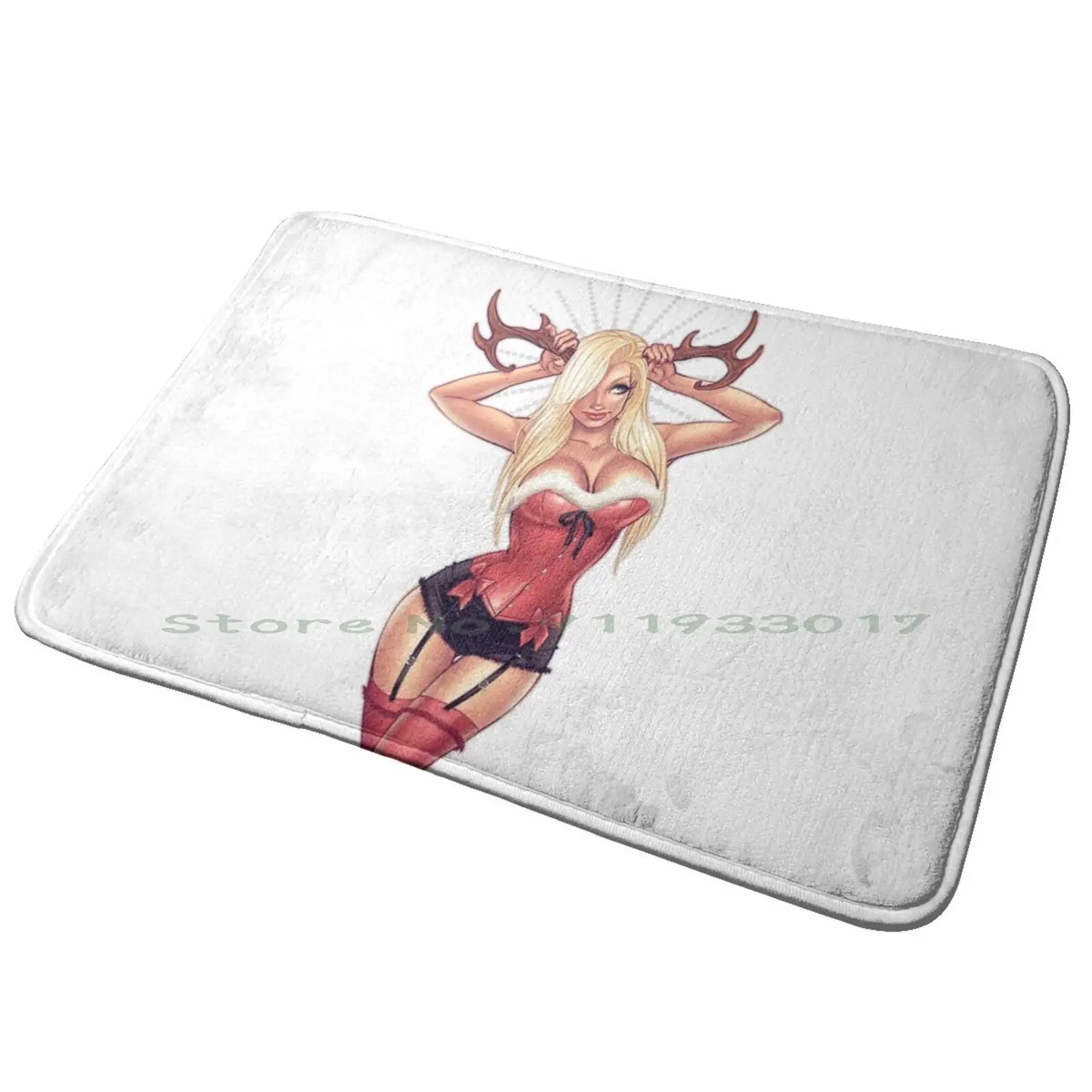 Sexy Christmas New Year Girl With Deer Antlers Entrance Door Mat Bath Mat Rug Cute Baby Seal Stamp Sign President Usa United