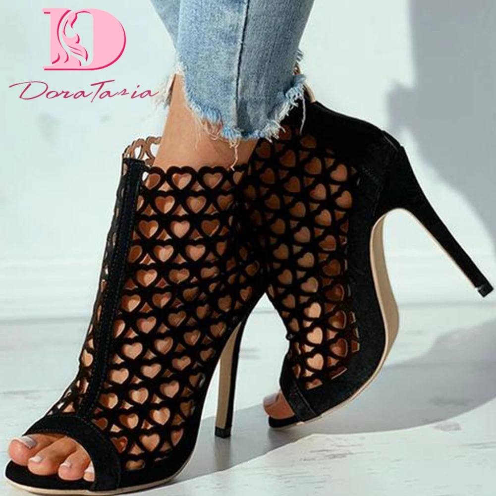 DoraTasia New Fashion Female Sexy Gladiator Sandals Peep Toe Hollow Summer Boot Thin High Heels Sandals Women Party Shoes Woman