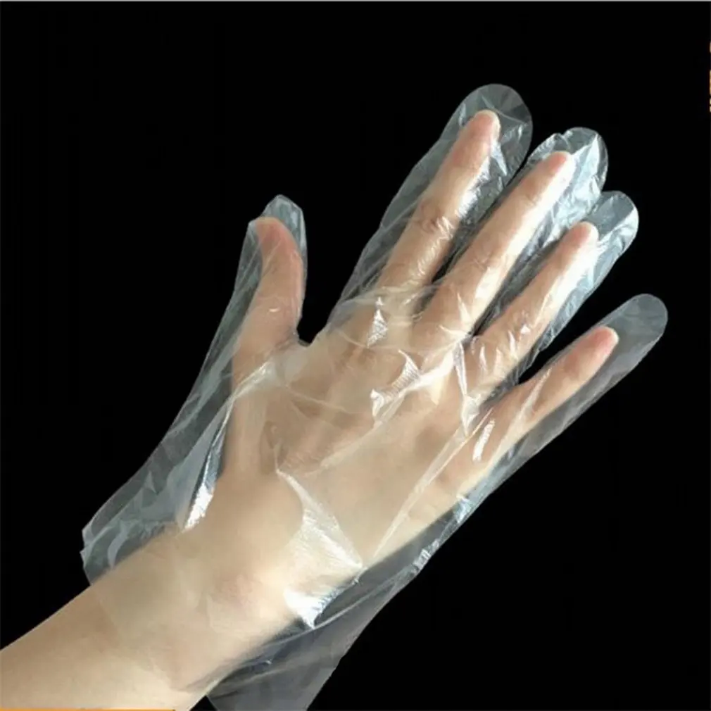 100pcs PE Disposable Gloves Home Kitchen BBQ Multifunction Clear Sanitary Gloves Plastic Dishwashing Catering Gloves