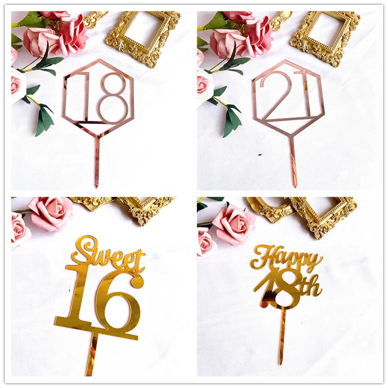 Neue 10/18/20 Zahl Alles Gute zum Geburtstag Kuchen Topper Gold Geburtstag Party Acryl Cupcake Topper Hochzeitstag Dessert Dekoration – Detail 11