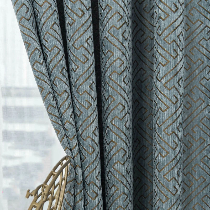 

Chenille Window Curtain Finished Bedroom Living Room Door Curtains Nordic Shade Cloth Blue Blackout Curtains