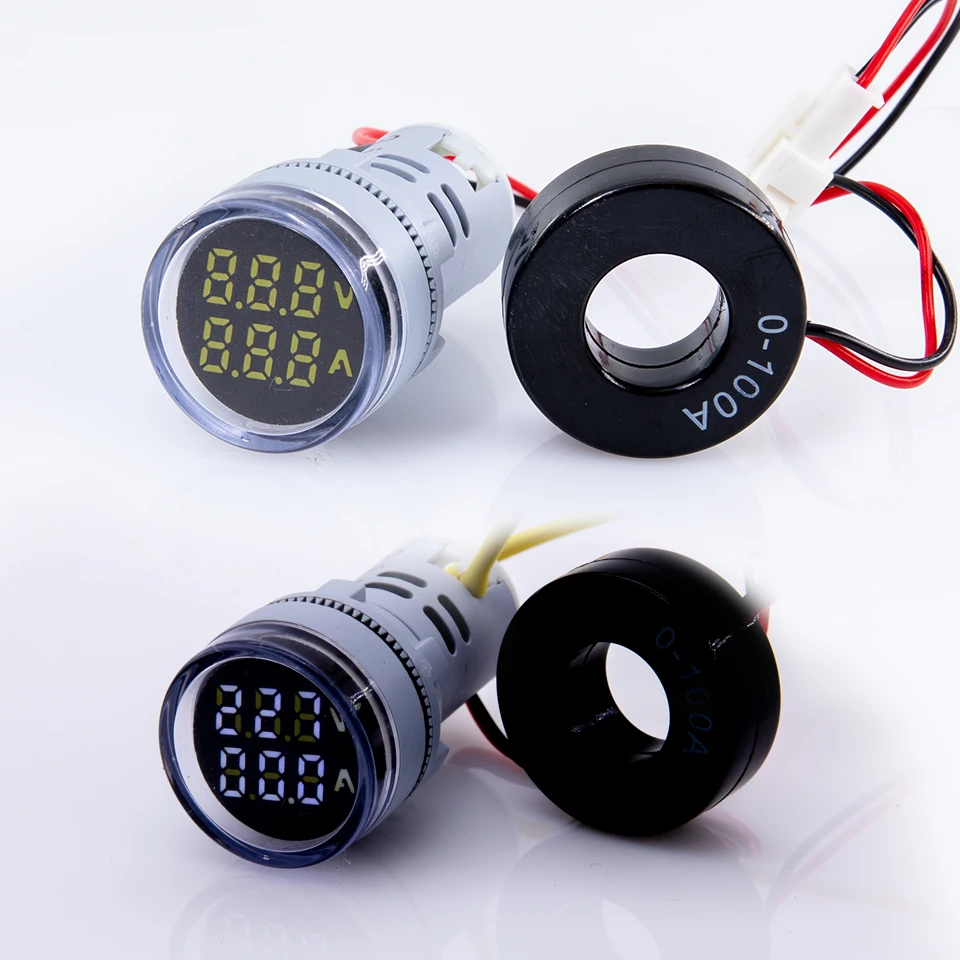 2in1 22mm round Mini Digital Voltmeter AC50-500V 0-100A Amp & Voltmeter Ammeter Voltage Current Meter with CT New