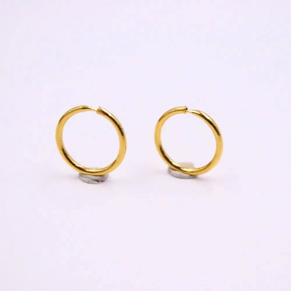 New Pure 999 24k Yellow Gold Earrings 10x10mm Mini Round Smooth Ear Hoop For Woman 0.7g