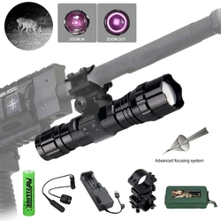 Linterna LED infrarroja de 200 yardas, linterna de caza con zoom, luz infrarroja ajustable de 940 nm, visión nocturna + 18650 + cargador + montaje + interruptor + caja