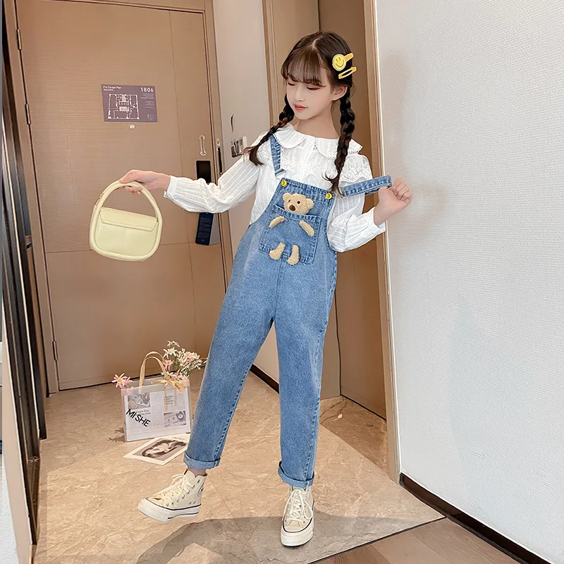 

3-13T Teenager Overalls Kids Jeans Soft Stretchy Denim Boys Girls Pants Bib Suspender Trousers Children Clothing Clothes