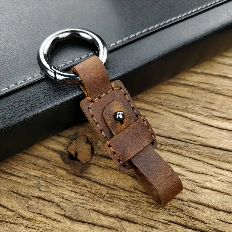 Personality Retro Handmade Cowhide Key Chain First Layer Cowhide Leather Car Key Accessories Keychain Keyring Waistband Gift