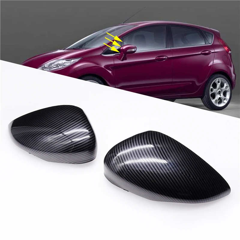 1 Pair Left + Right ABS Carbon Fiber Pattern Car Rear View Mirror Covers Decorative Protection Cap For Ford Fiesta Mk7 2008-2017