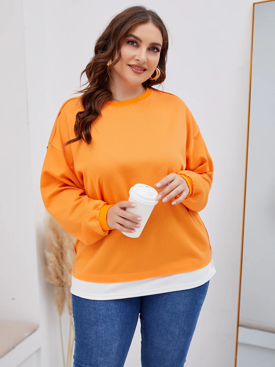 5XL bluzy Plus Size damskie wiosenne jesienne splatanie patchworkowe pulowerowe topy modne w koreańskim stylu oversize bluzy damskie bluzy z kapturem