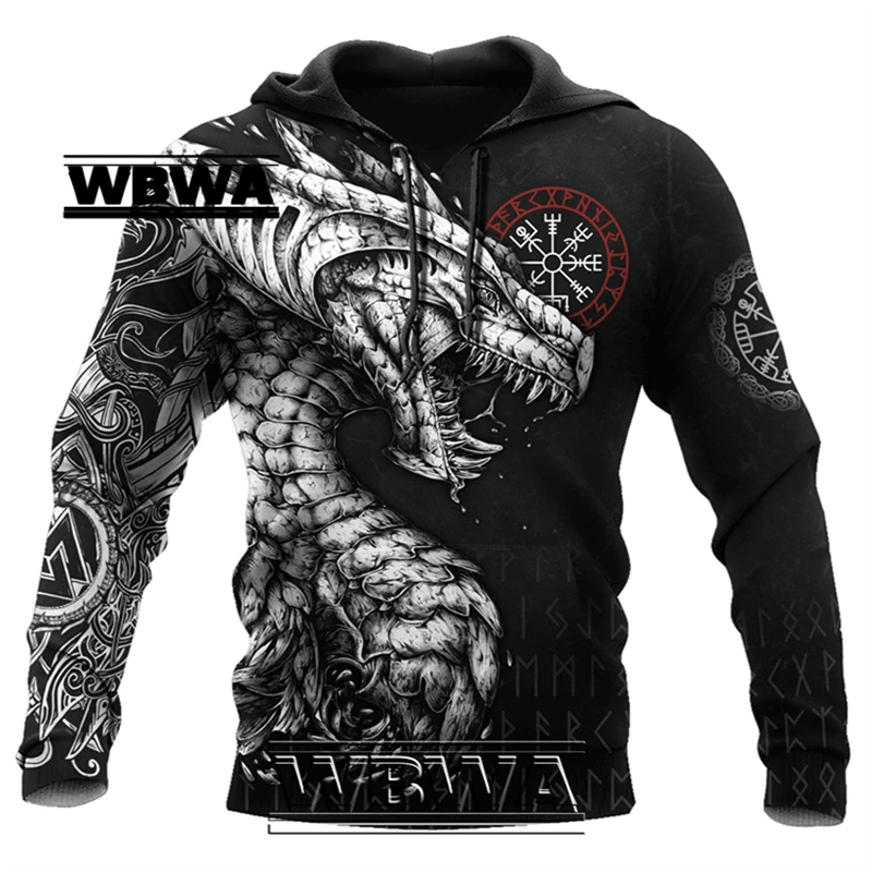 WBWA Black & White Tattoo Dragon 3D Printed Men Hoodies Sweatshirt Unisex Streetwear Zipper Pullover Casual Jacket Tracksuits