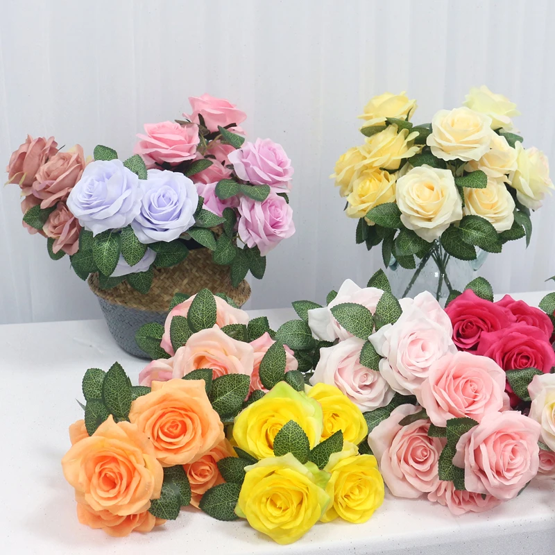 34cm Rose Silk Artificial Flowers Small Bouquet 5 Head Fake Flower Valentine\'s Day Wedding Decoration Indoor Flores DIY Supplies