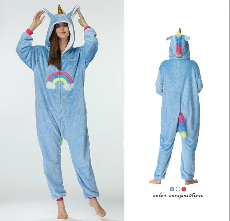 HKSNG Kigurumi ผู้ใหญ่ Unicorn Onesies ชุดนอนแมว Jumpsuit Homewear ฮาโลวีน Party Koala สีชมพูหมูหมีแพนด้าคอสเพลย์