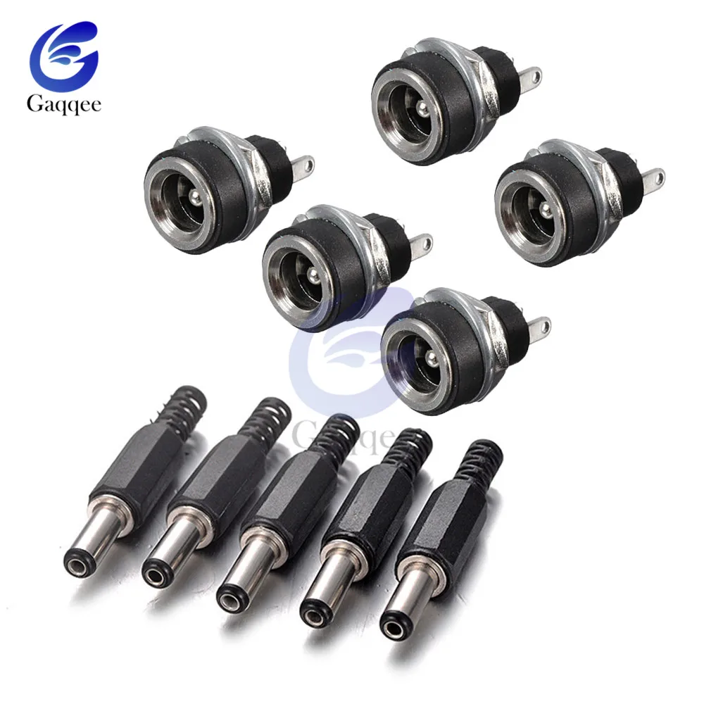 

10Pcs DC Power Connector pin Female Plug Jack + Male Plug Jack Panel Mount Connector 5.5mm 2.1mm Plug Adapter 2 Terminal Types