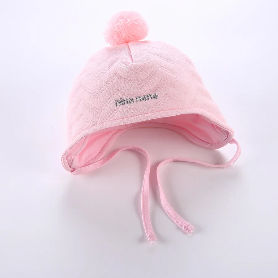 Baby Autumn Winter Hats Warm Earflap Hat Infant Beanies Girl Pom Pom Cap Pink Cute Hat 0-3-6-12months