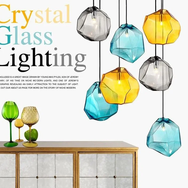 

Colorful Crystal Glass Stone Pendant LightS 1/3 Heads G9 Base Indoor Lighting Hanging Lamp for Restaurant Dining room Bar Deco