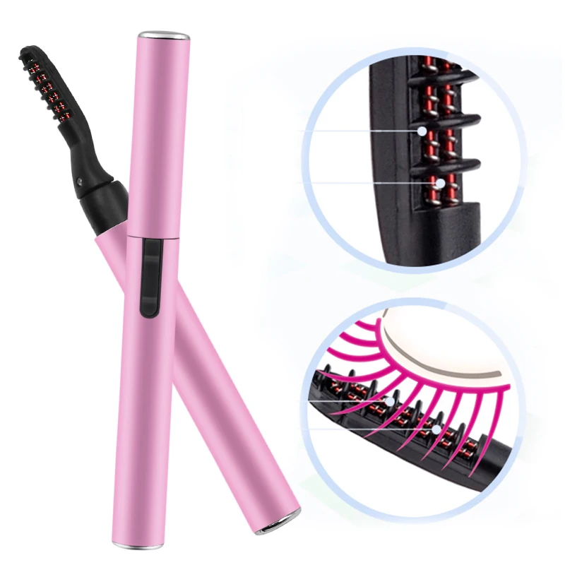 Purple Pink Portable Pen Style Electric Perm Heated Eyelash Curler Long Lasting Eye lash Curler Makeup Curling Kit For Women