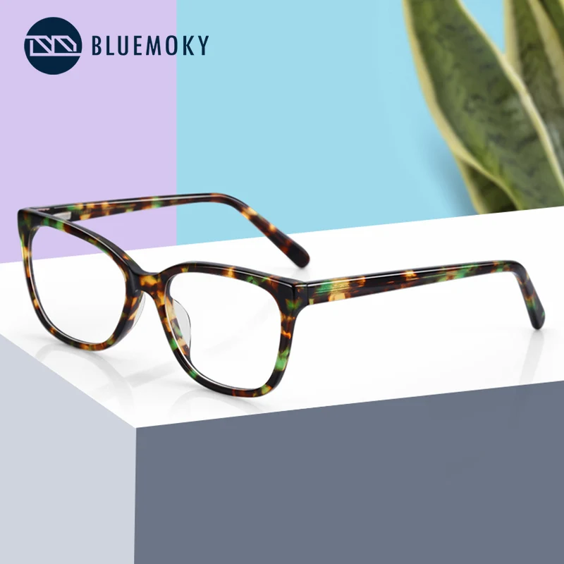 

BLUEMOKY Acetate Cat Eye Glasses Frames Female Retro Print Square Eyewear Frame Optical Clear Lens Myopia Eyeglasses for Women