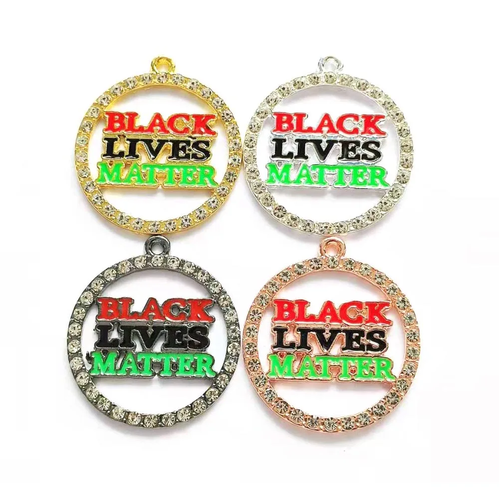 

20pcs Crystal Rhinestone Circle&Square Letter Black Lives Matter Charms for Women DIY Jewelry Accessories L25