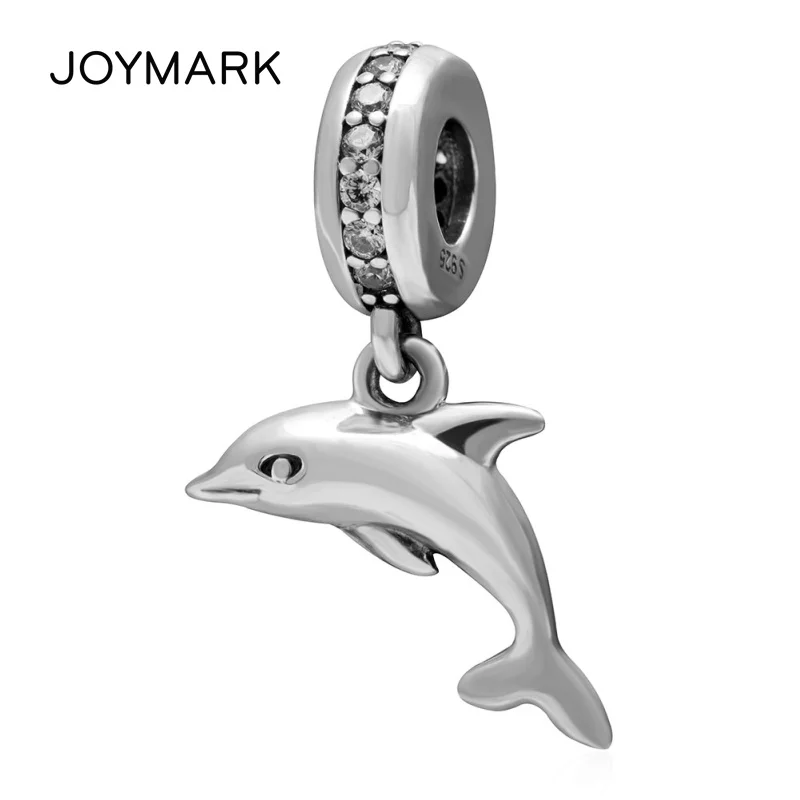 

White Zircon Dolphin Pendant Sterling Silver Dangle Charm Beads 925 Silver Beads DIY European Jewelry Accessories SDC948