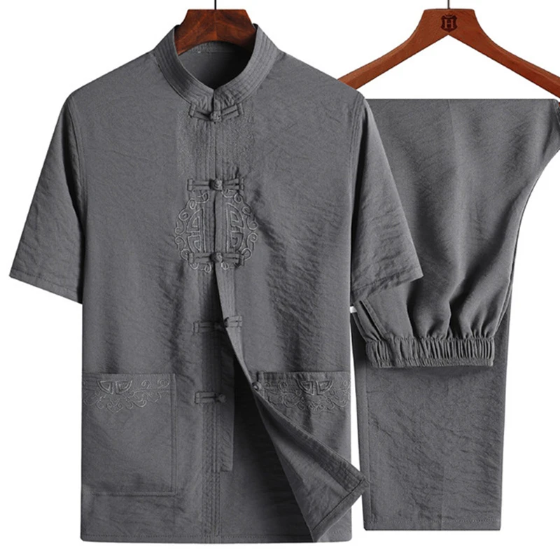 

Casual Men's Middle-aged Men's Tang suit summer short-sleeved men's stand-up collar shirt Tops Chinese clothing Tai Chi clothing