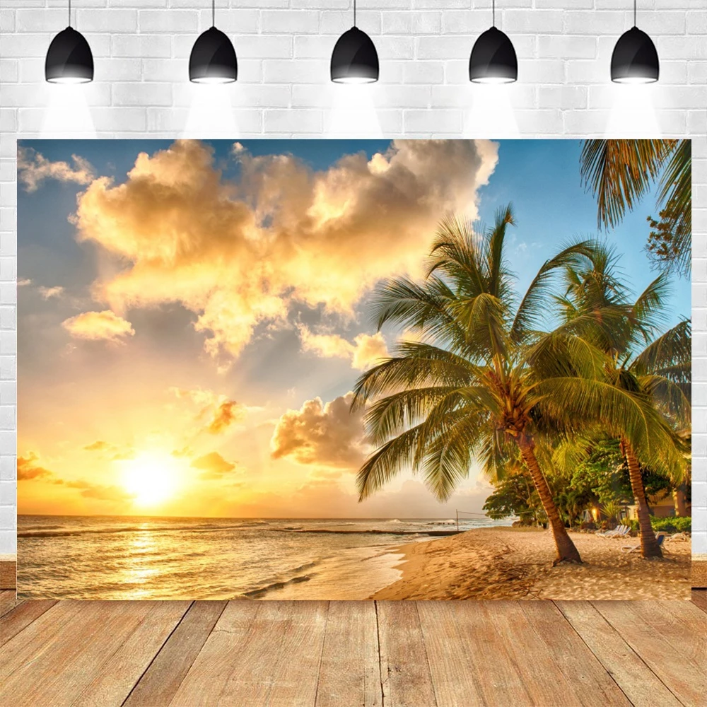 Summer Sea Ocean Backdrop Seaside Island Tropical Beach Coconut Trees Birthday Party Wedding Photography Background Photo Booth