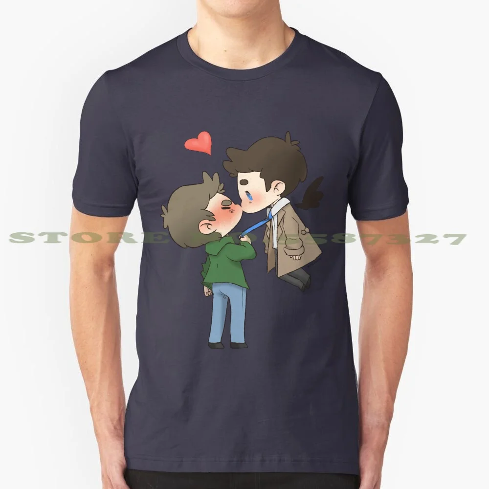 Destiel Kiss 100% Cotton T-Shirt Movie Cute Chibi Kawaii Adorable Pastel Kiss Kissing Love Prinde Peanut Butter Jam Demon Devil