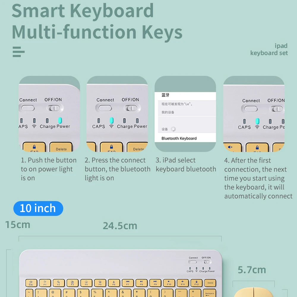 Wireless Keyboard Mouse For iPad,Bluetooth Keyboard Teclado Russian Spanish Arabic Korean For Samsung Tablet Android IOS Windows