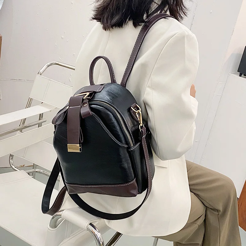 Fashion Women Leather Backpack Small PU School Bag Backpacks for Teenage Girls Vintage Double Shoulder Bags Mochila Feminina