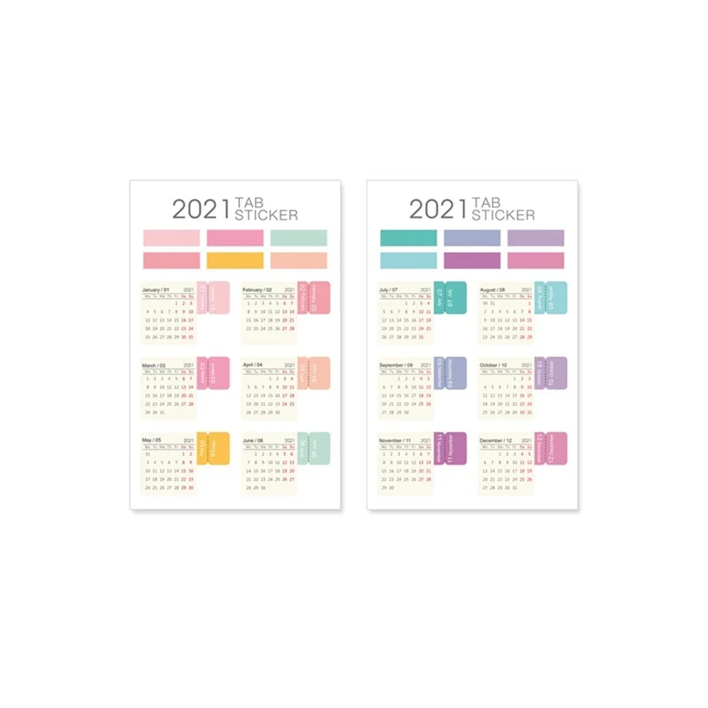 2Sheets  2021 Calendar Notebook Index Stickers Functional Planner Monthly Schedule Agenda Bookmark Stationery Stickers