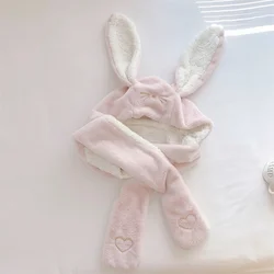 Kawaii Bunny Ears Teen Girls Hat Scarf Gloves Set Women Cute Plush Caps Female Pink Japanese Winter Novelty Fashion Warm Neck