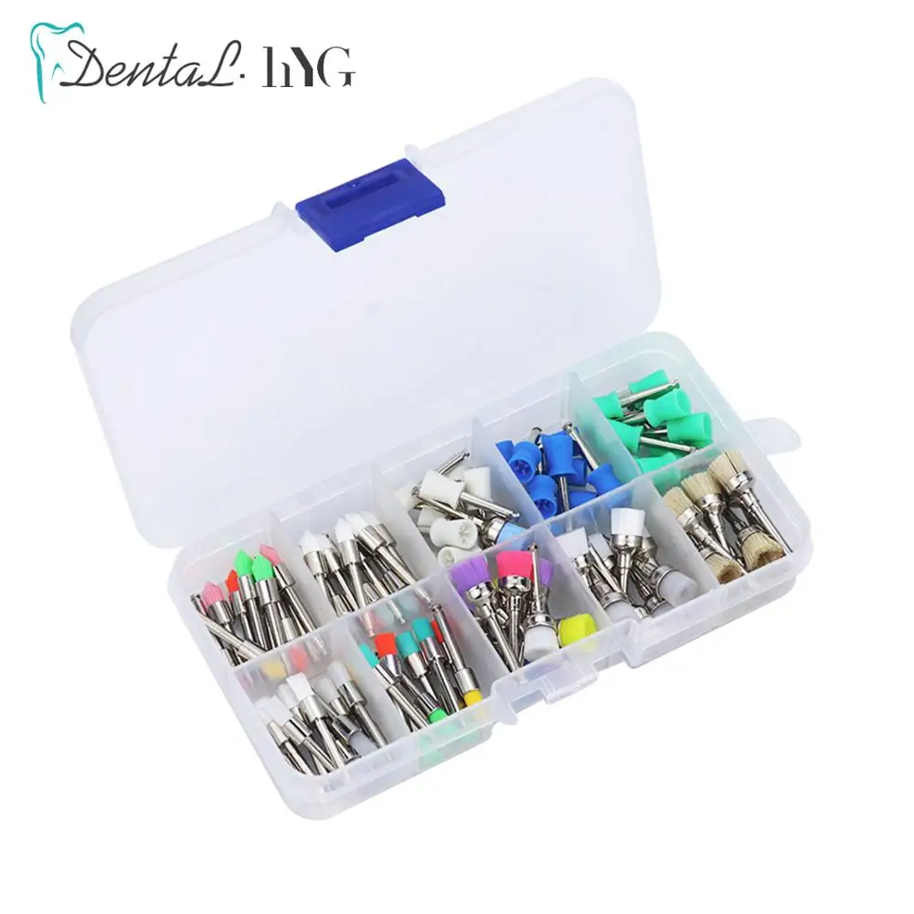 100pcs Dental Prophy Polishing Brush Flat and Tapered Polisher Bowl Nylon Teeth Whitening Material Dental Polish brush set