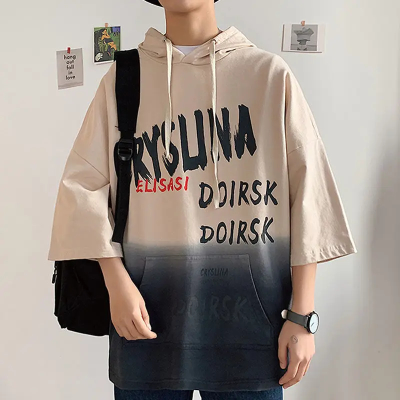 Summer Short Sleeves Harajuku Korea FashionT-shirt Streetwear With HOODED Hip Hop Rock Punk Men Top Tees Tshirt Clothes