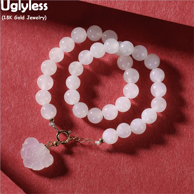 

Uglyless So Watery Natural White Jade Beading Bracelets for Women 18K Gold AU750 Accessories Lotus Charms Luxury Dress Jewelry