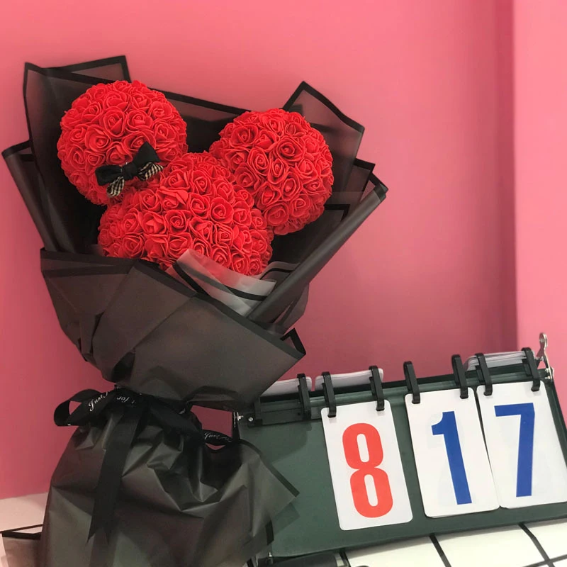 

Новая мода Роза Медведь Букет романтический вечный цветок для женщин День Святого Валентина День рождения Рождественский подарок с цветами бумага