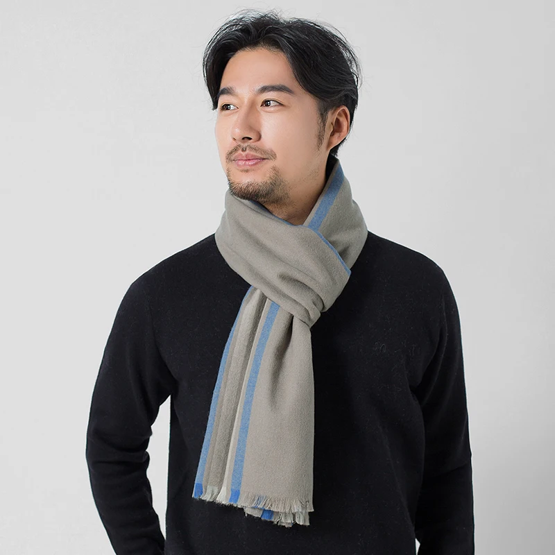 Winter 100% Lamb Wool Men\'s Scarf Striped Warmer Thicken Pashmina Wraps Foulard Male Cashmere Neck Scarf Large Fashion Echarpe