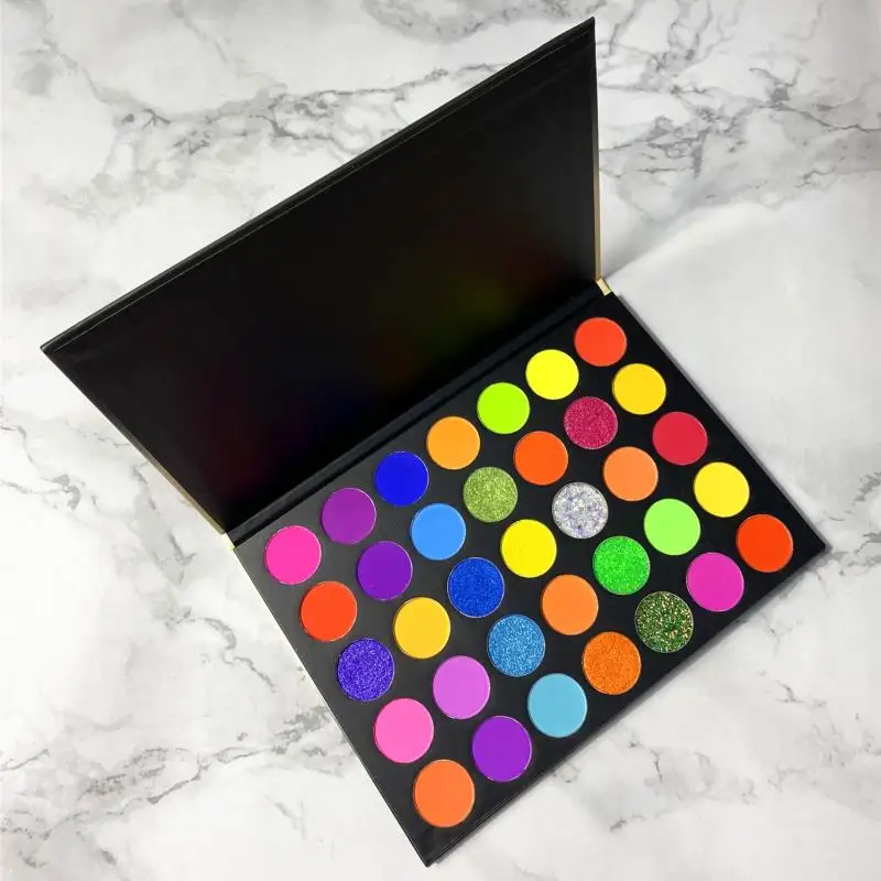 

35 Colors Fusion Makeup Eyeshadow Pallete Highlighter Shimmer Neon Custom Logo Make up Pigment Eyeshadow Palette Cosmetics