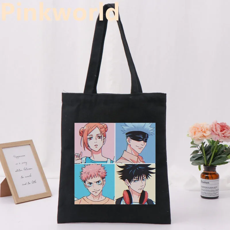 Jujutsu kaisen Team Print Cool Shopper Bag, bolso de hombro, blanco y negro, moda para mujer, envío directo