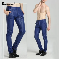 Garmenting Men PU Leather Pants Trendy 2021 Minimalist Male Casual Blue Red Trousers Sexy Faux Leather Skinny Pants Streetwear